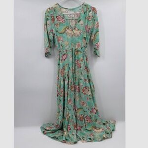 Sunday Mi Amor Dress Women Small Green Cottage Prairie Romantic Midi Floral